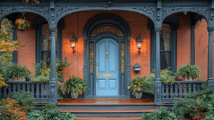 Charming Victorian Home with Blue Door and Porch