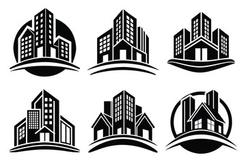 Real Estate icon set. Vector illustration. The collection contains icons: House, Real Estate Insurance, Real Estate Agent, House Key, Domestic Life, Real Estate Construction, Relocation, Home.