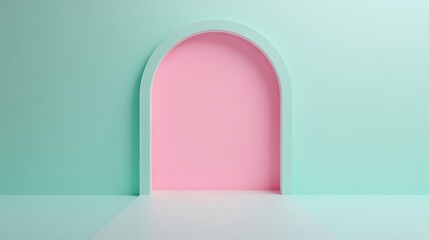 Minimalist Archway with Pastel Green and Pink Colors for Modern Interior Design Concepts