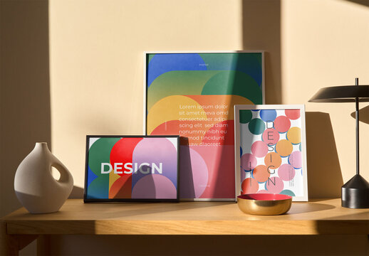 Mockup Of Three Customizable Pictures In White Frames