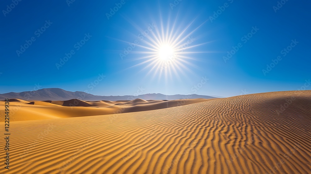Wall mural a desert landscape in the summer golden sand dunes under a bright sun with clear blue sky