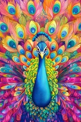 Colorful Artistic Peacock Displaying Vibrant Feathers and Patterns
