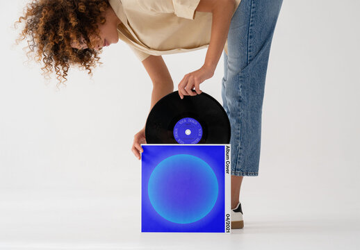 Mockup Of Woman Bending With Customizable Album