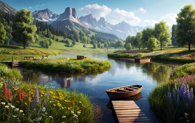 Fototapeta premium High Resolution River Scenery with Gorgeous Natural Landscape Background