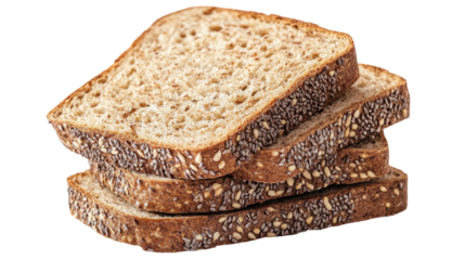 Freshly baked whole wheat bread slices isolated on white background