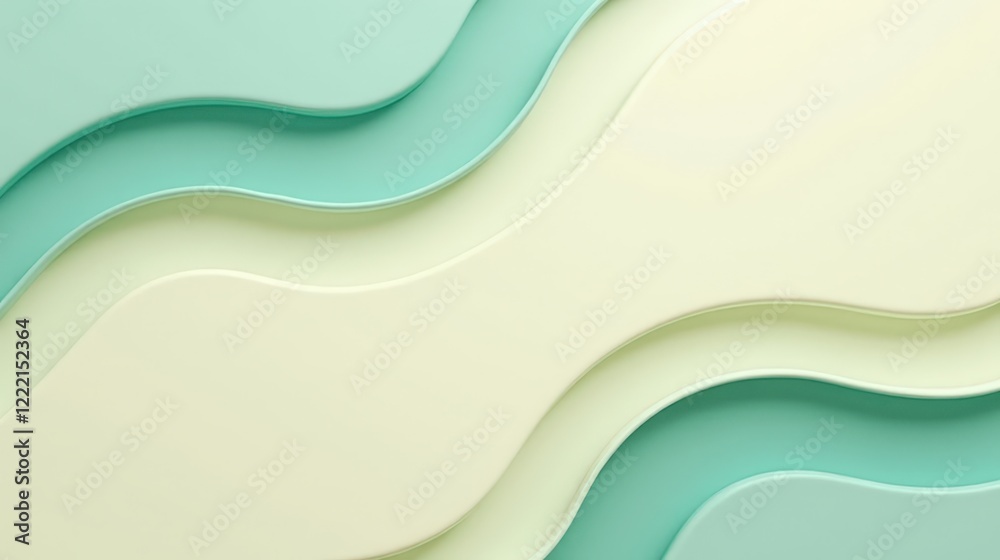 Wall mural A minimalist abstract design featuring gentle wave patterns, soothing gradients in light teal and cream, and a smooth, textured surface.