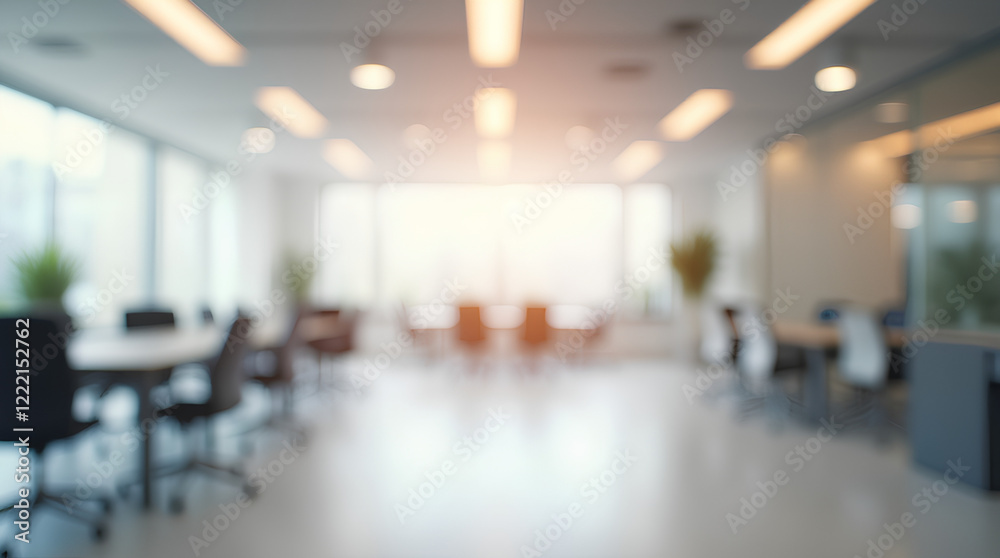 Wall mural blurred empty open space office. abstract light bokeh at office interior background for design
