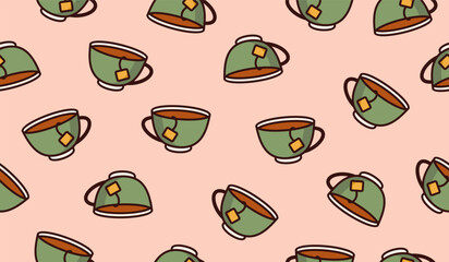 Cute cup of tea pattern background vector design
