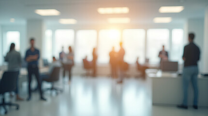 Blurred empty open space office. Abstract light bokeh at office interior background for design