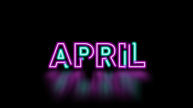 Spril month neon text digital futuristic animation.