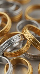 Elegant background of overlapping gold and silver rings symbolizing partnership and success in business