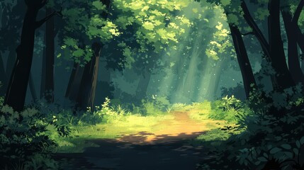 Obraz premium Sunlit Path Through A Lush Green Forest