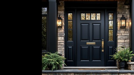 Elegant Home Entrance: Dark Door and Stone Accents