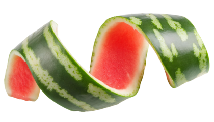 watermelon rind spiral with vibrant green and red colors isolated background for creative design and food presentation
