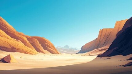 Naklejka premium Sunlit Desert Canyon Scenic Vista With Rocks