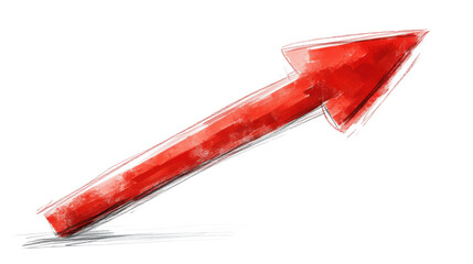 Red Arrow up line hand drawn on transparent background