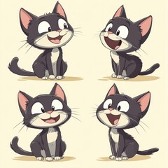 Fototapeta premium Happy black cat cartoon poses, illustrations for children's books