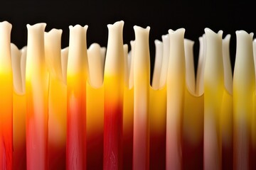 Fototapeta premium Fire Gradient: A close-up of flames transitioning from deep red at the base to bright yellow and white at the tips.