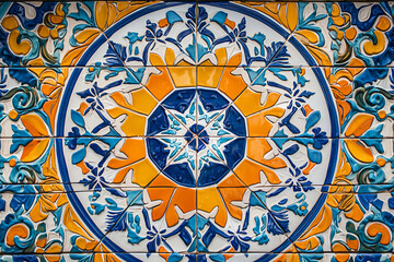 Colorful ceramic tile mural featuring intricate floral and geometric designs in vibrant hues