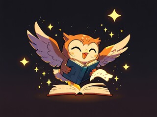 A Whimsical Owl's Literary Flight: An Enchanted Tale of Books and Magic