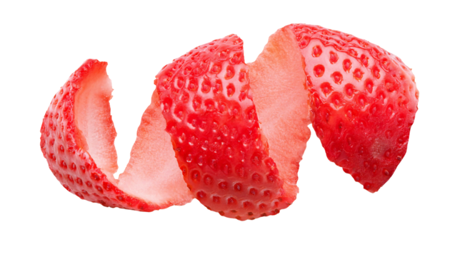 strawberry peel spiral isolated background with vibrant red texture and fresh fruit detail for food design
