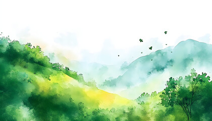 Fototapeta premium watercolor St.patricks green hills sunny