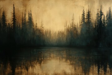 Serene forest reflecting in still water, golden hour light. Ideal for websites, blogs, and projects needing a peaceful, nature-themed background.