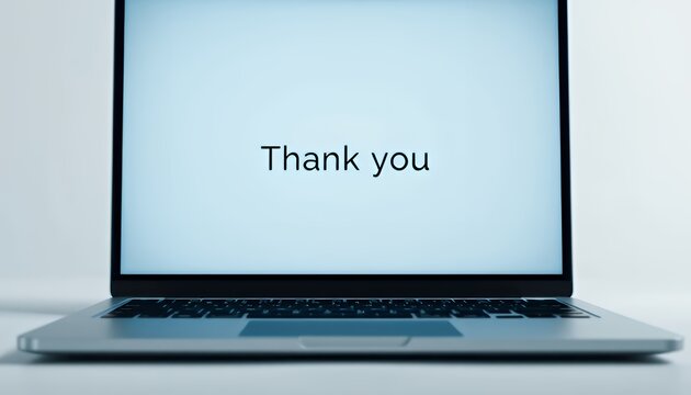 Silver Laptop Displaying Thank You Message on White Background