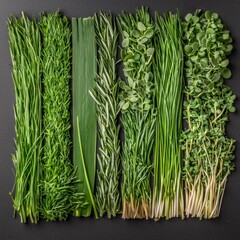 Obraz premium Fresh Herbs Green Culinary Herbs Assortment Organic Greens Spring Herbs Food Photogra