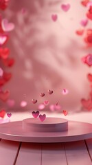 Floating Hearts Display in a Romantic Soft Pink Background