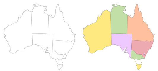 Obraz premium Australia map sets, Australia administrative map, Australia outline and states map set - illustration version