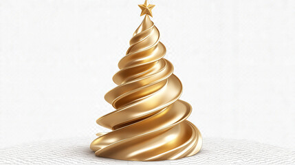 Realistic Gold Christmas tree toy in the form of a spiral. 3D Illustration object for christmas design, mockup. Vector isolated on a transparent background.