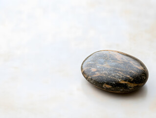 smooth polished river rock rests on soft background, showcasing its natural beauty and unique texture. This serene image evokes sense of calm and tranquility