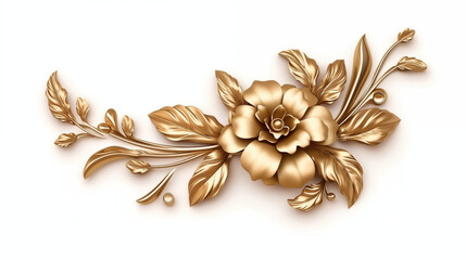 Naklejka premium Corner Realistic Golden decorative 3d engraved floral element isolated on white background