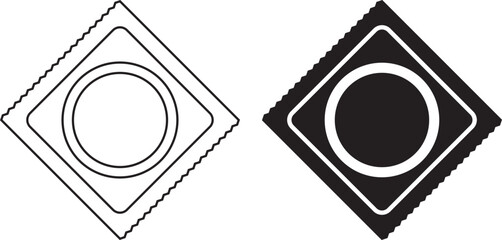 outline silhouette male condom package icon set