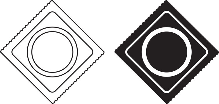 outline silhouette male condom package icon set