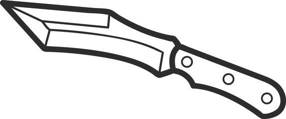 Army combat knife that cuts, stabs, chops, black line icon.