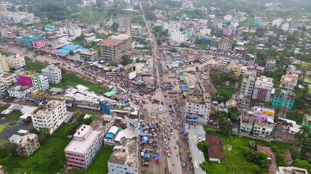 Aerial view of Rupatoli bus terminal at Barisal city, Bangladesh