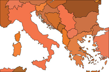 Flat vector Map of Italy with regions vector illustration,Italy Political map and administrative divisions, vector illustration map of Italy with borders, earth tones of Italy with states.