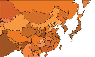 Map of China with regions vector illustration,China Political map and administrative divisions, vector illustration map of China with borders, earth tones of China with states.