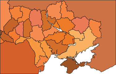Ukraine map with regions vector illustration, Ukraine Political map and administrative divisions, vector illustration map of Ukraine with borders, earth tones of Ukraine with states, cities, Province