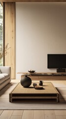 Modern interior japandi style design livingroom architecture furniture building.