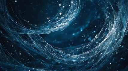 A dreamy blue background with swirling light and dark tones, accented by glowing white orbs, evoking a celestial and ethereal ambiance.