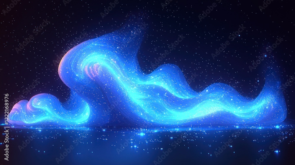 Sticker Ethereal cosmic waves glowing in a starry night sky