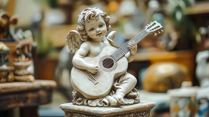 Cherub Statue Playing Guitar - Vintage Home Decor