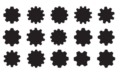  Flat machine gear icon. Wheel cogwheel vector silhouette icon set 