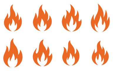 Fire flame orange shape icon set vector art