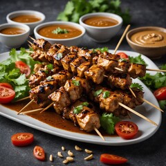 Arabic grilled arabic food dishes kebab, dolma, mansaf, shawarma Turkish and Arabic Traditional Ramadan Mix Vali Kebab Plate inside Adana, Urfa, Chicken, Lamb, Liver and Beef on bread on table See Les