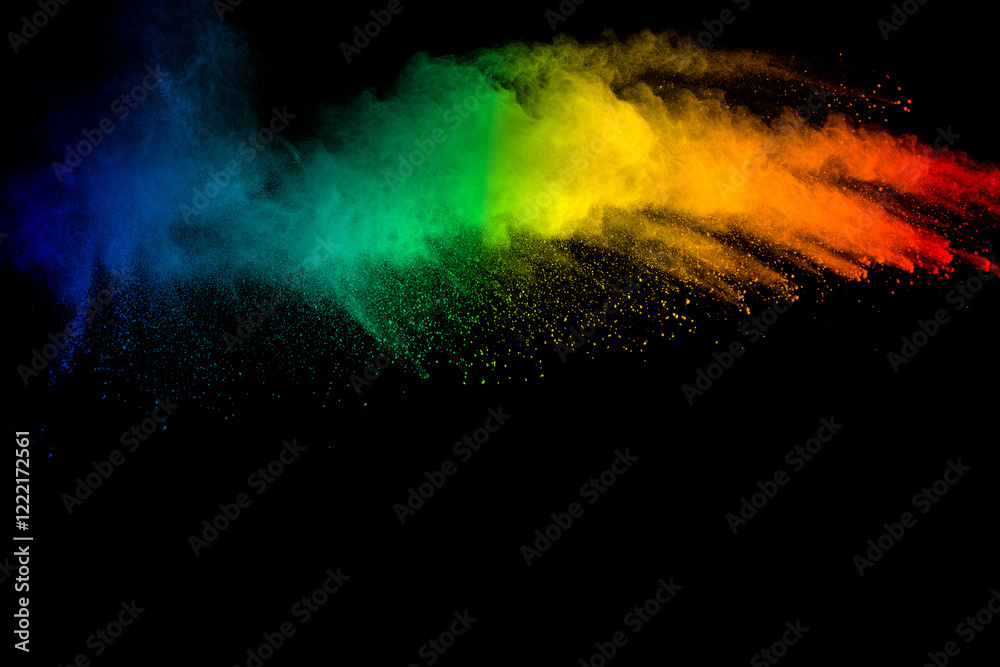 Canvas Prints rainbow color dust splash on black background.