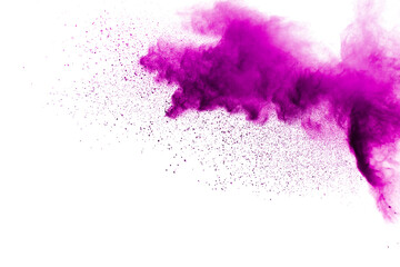 Obraz premium Explosion of pink colored powder isolated on white background.Pink dust splash.
